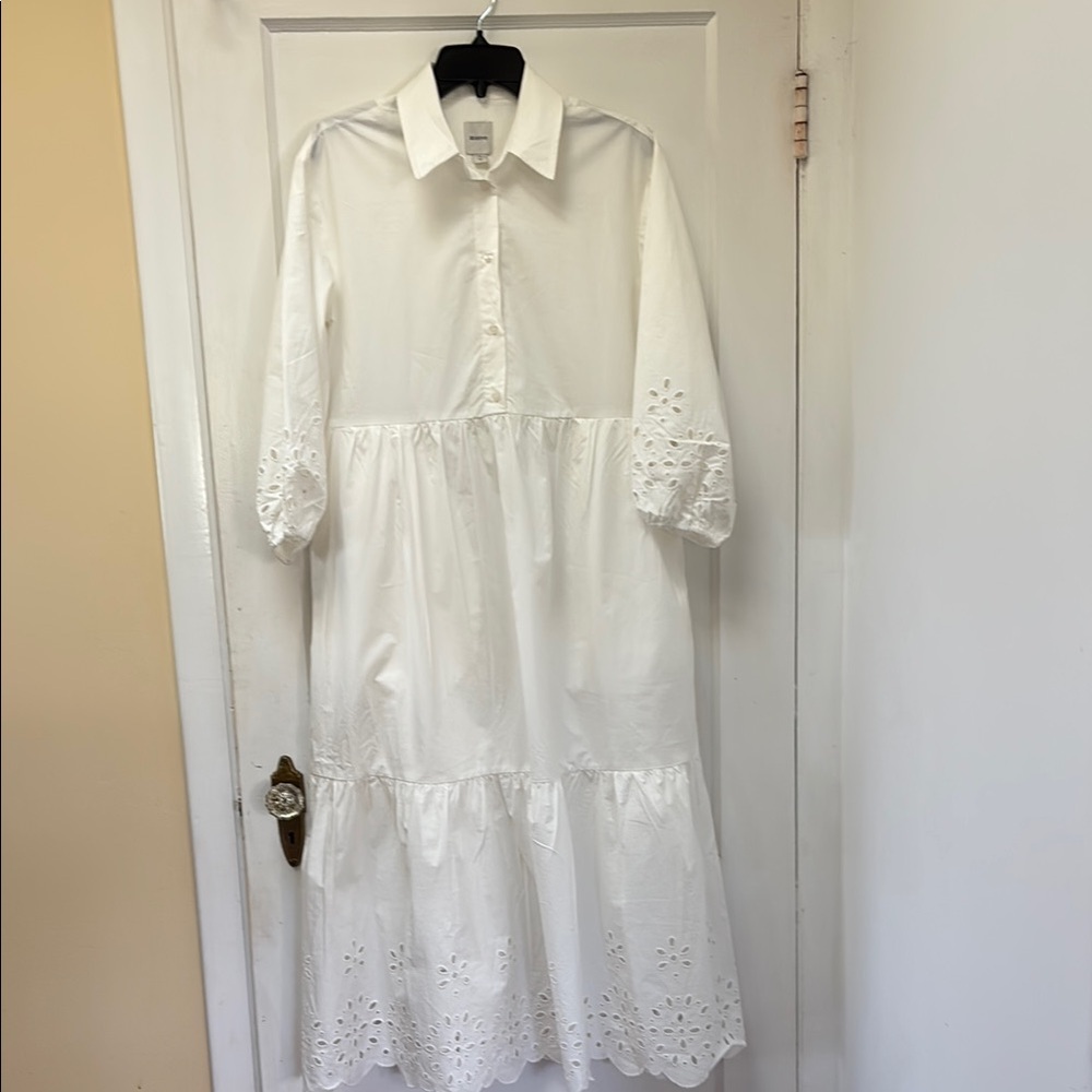 Maeve Anthropologie White Eyelet Midi Dress Small